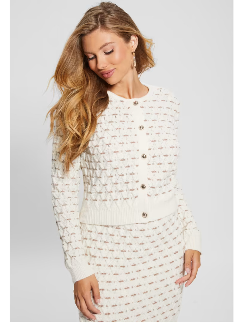 Guess Womens Dove White Long Sleeve Cross Stitch Miya Cardigan Size Small NWT